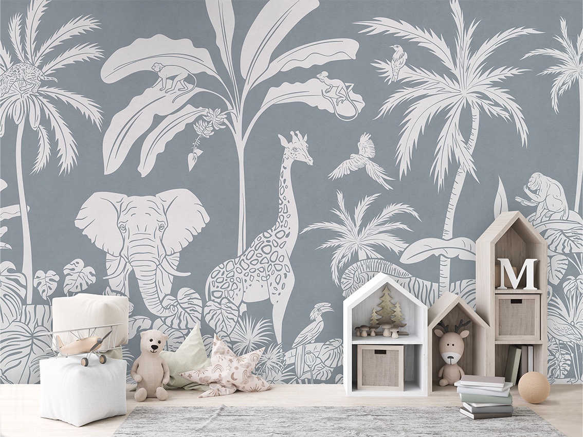 Fototapet Monochrome Jungle - Blue, Kikki Belle - 3