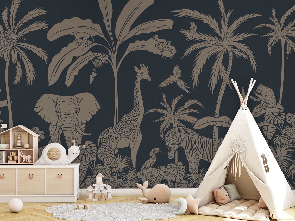 Fototapet Monochrome Jungle - Blue Vintage, Kikki Belle - 5