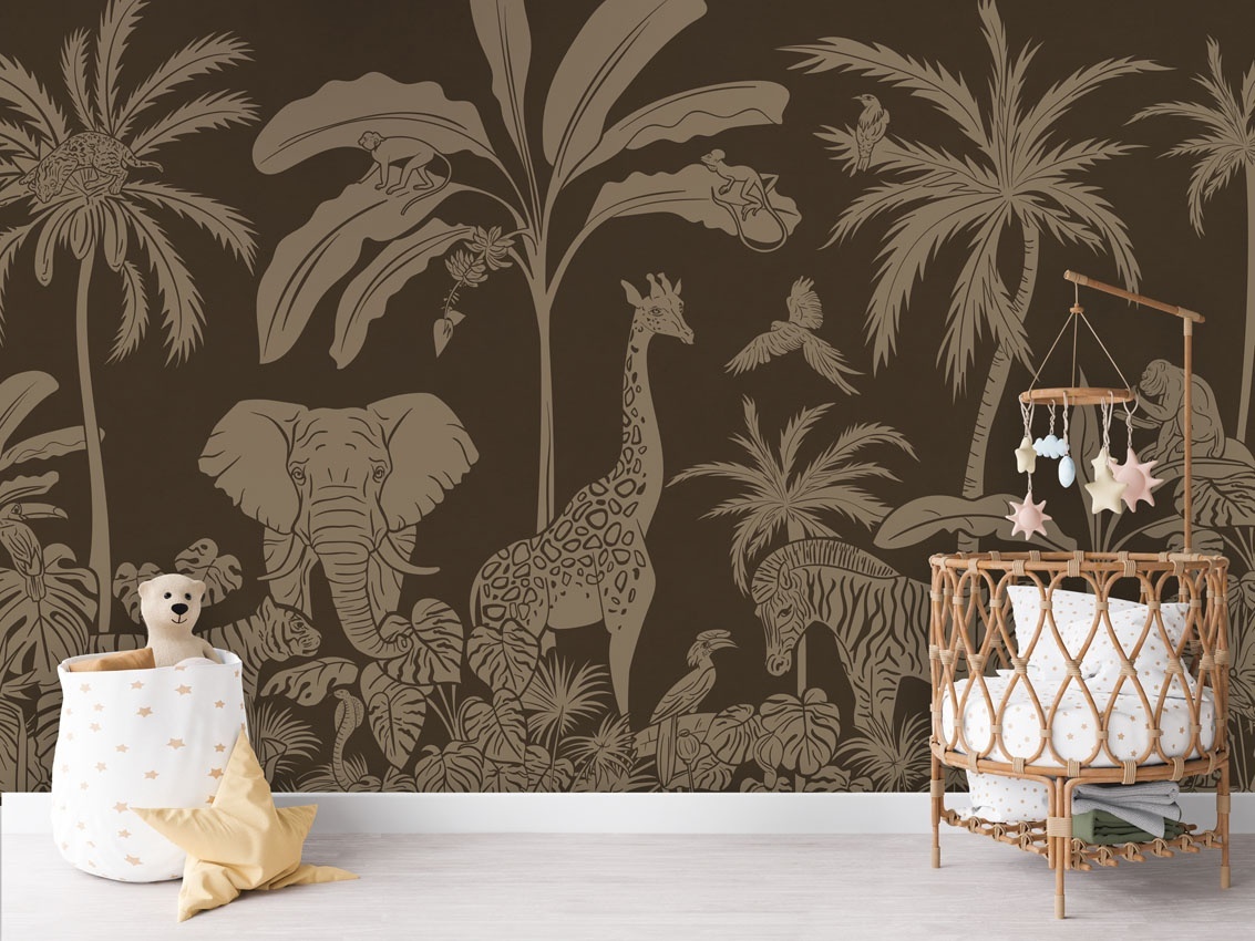 Fototapet Monochrome Jungle - Brown Vintage, Kikki Belle