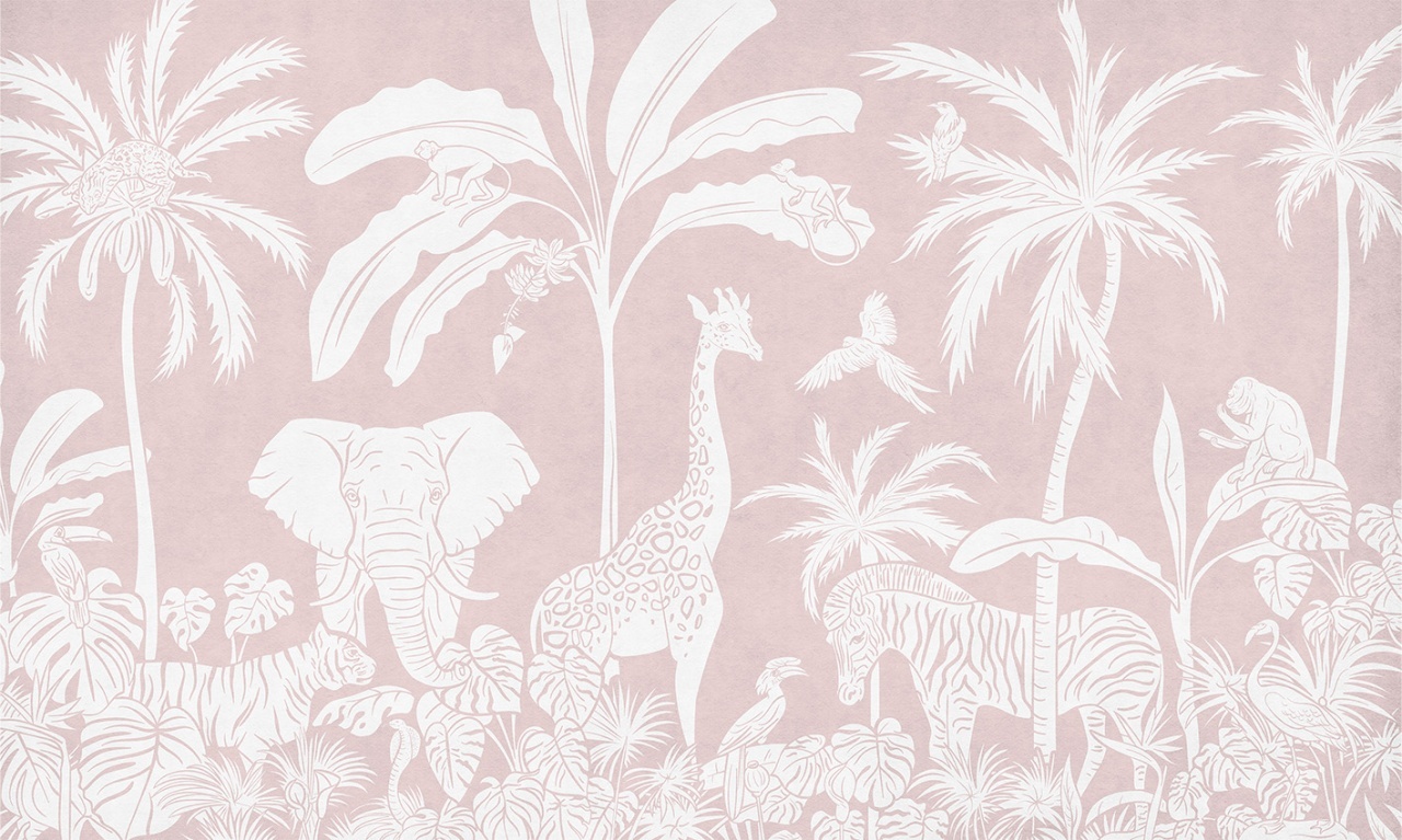 Fototapet Monochrome Jungle - Pink, Kikki Belle - 2
