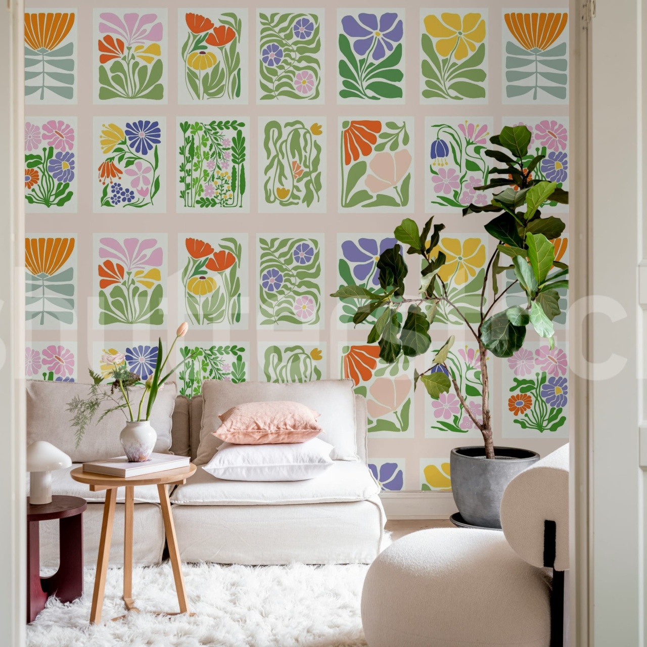 Fototapet, Playful Flora, Pink, Rebel Walls