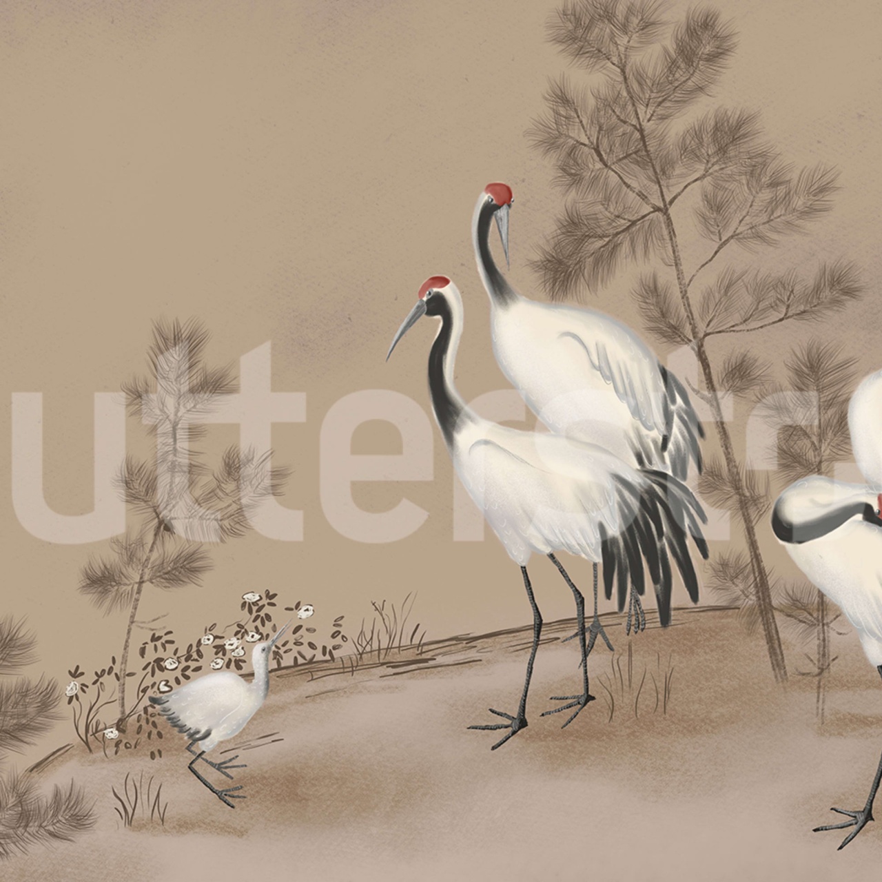 Fototapet, Whispering Cranes, Beige, Rebel Walls - 2