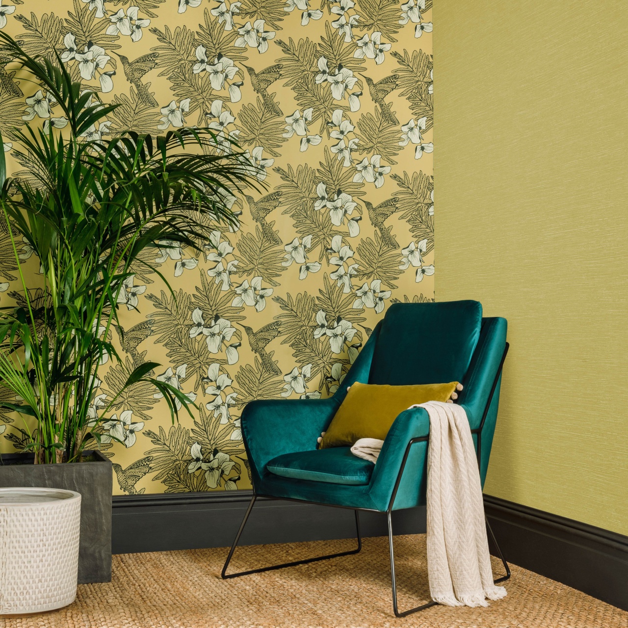 Raffia, Mustard Yellow Luxury Plain, 1838 Wallcoverings, 5.3mp / rola