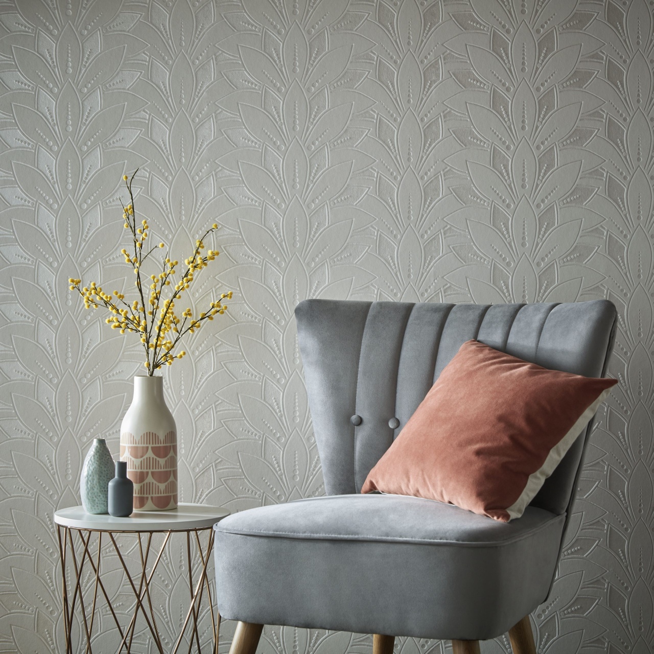 Tapet, Astoria, Ivory Cream Luxury Flock, 1838 Wallcoverings, 5.3mp / rola