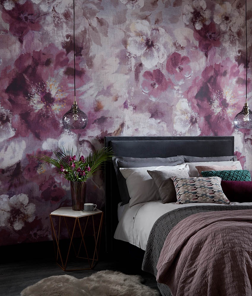 Tapet, Bloom, Magenta Purple Luxury Floral, 1838 Wallcoverings, 6.5mp / rola