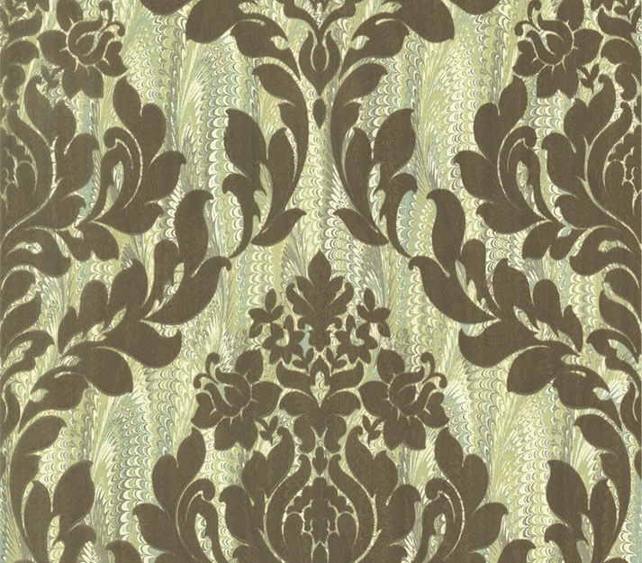 Tapet, Faversham, Moss Green Luxury Flock, 1838 Wallcoverings, 5.3mp / rola