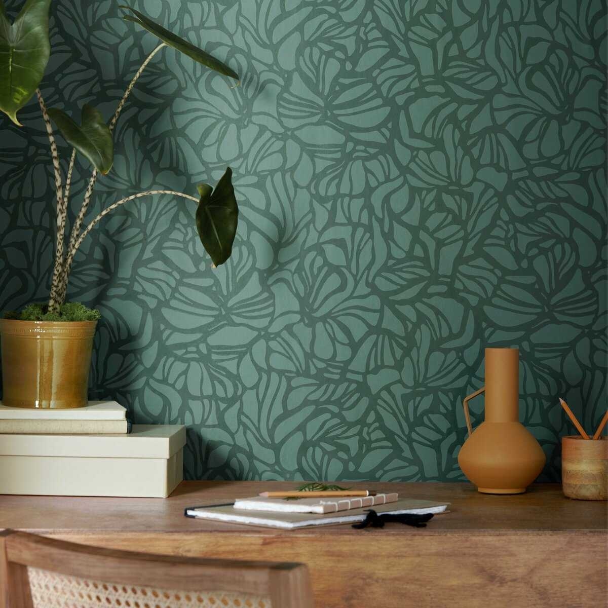 Tapet, Purity, Forest Green Luxury Patterned, 1838 Wallcoverings, 5.3mp / rola