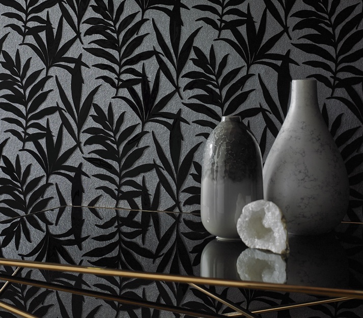 Tapet, Verdi, Ebony Black Luxury Flock, 1838 Wallcoverings, 5.3mp / rola