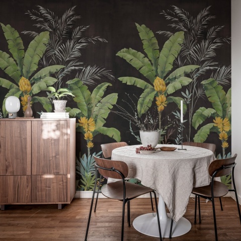 Fototapet, Banana Tree Jungle, Black, Rebel Walls