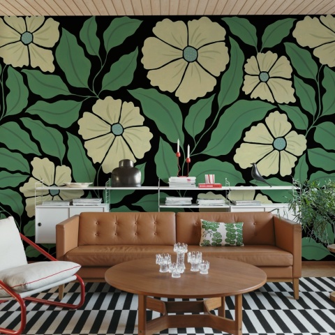 Fototapet, Bold Abstract Flower, Black, Rebel Walls