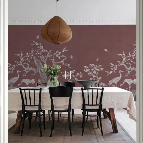 Fototapet, Chinoiserie Lace, Raspberry Red, Rebel Walls - Img 5