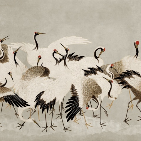 Fototapet, Dancing Cranes, Beige, Rebel Walls - Img 2