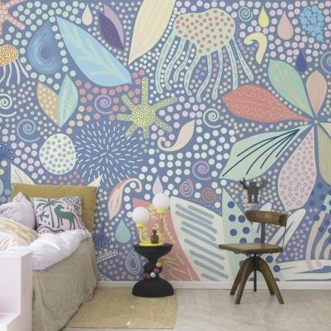 Fototapet, Flower Art, Blue, Rebel Walls - Img 3