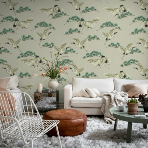 Fototapet, Flying Cranes, Beige, Rebel Walls
