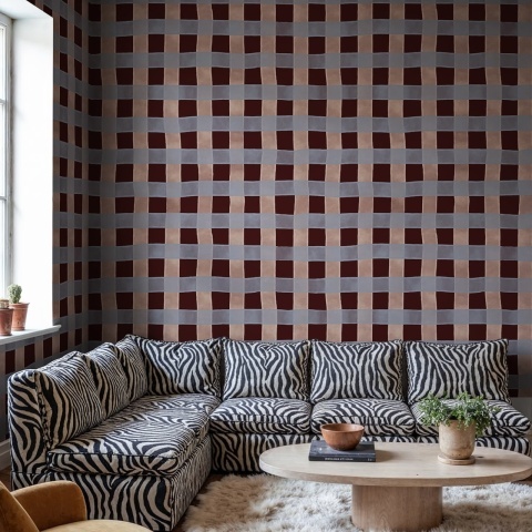 Fototapet, Gingham, Burgundy, Rebel Walls