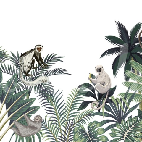 Fototapet, Jungle Monkeys, White, Rebel Walls - Img 2