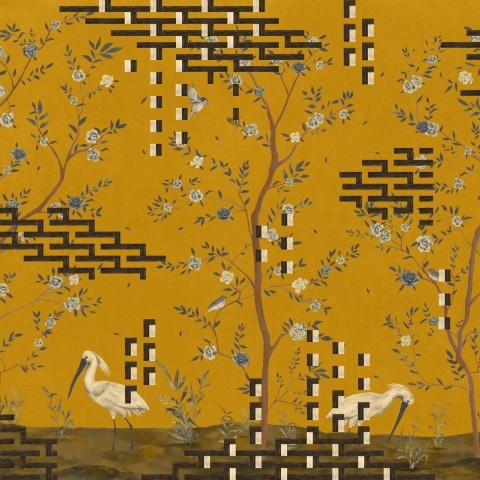 Fototapet lavabil Tetris Chinoiseries, Ocher, TresTintas - Img 2