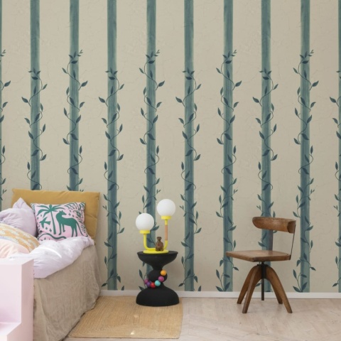 Fototapet, Leafy Stripes, Blue, Rebel Walls