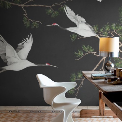 Fototapet, Majestic Cranes, Black, Rebel Walls