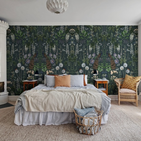 Fototapet, Peacock Garden, Black, Rebel Walls