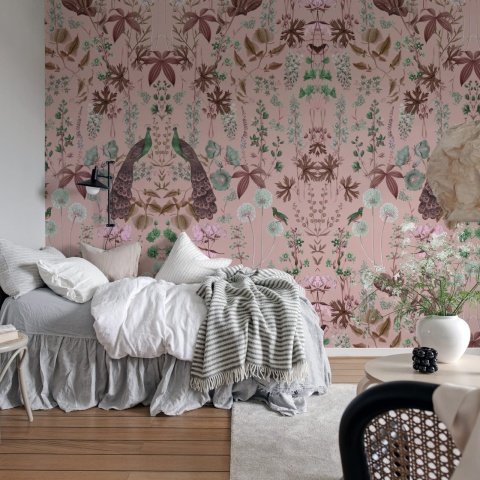 Fototapet, Peacock Garden, Pink, Rebel Walls - Img 3