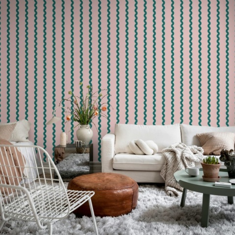 Fototapet, Wobbly Stripe, Pink, Rebel Walls