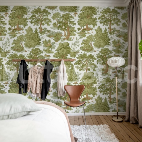 Fototapet, Woodland Toile, Light Green, Rebel Walls