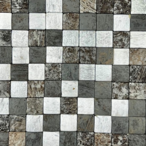 Panou decorativ 3D, Coconut, Honai Mosaic White&amp;Grey, 6 placi 42x42cm, 1.05 mp - Img 3