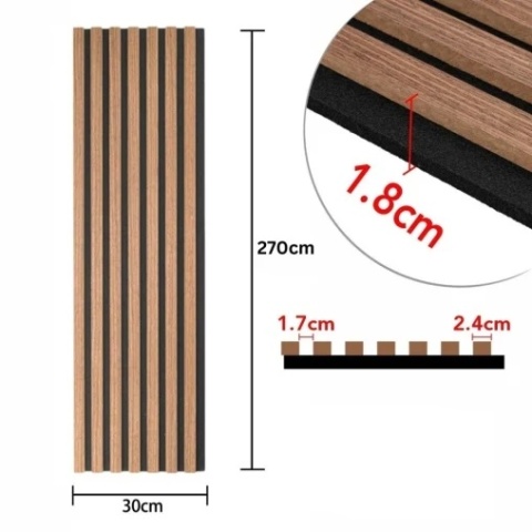 Panou riflaj acustic decorativ, MDF si pasla, AC4, 270x30x1.8cm, Stejar natur - Img 6