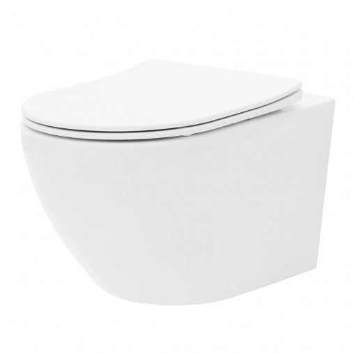Set vas WC suspendat Rea Carlo Mini rimless alb cu capac softclose