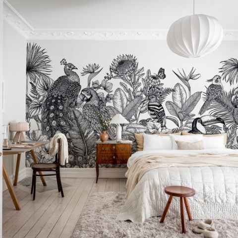 Fototapet, Birds Garden, Black & White, Rebel Walls