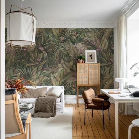 Fototapet, Birds in the Jungle, Lilac, Rebel Walls