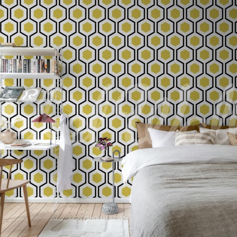 Fototapet, Bold Hexagon, Yellow, Rebel Walls - Img 3