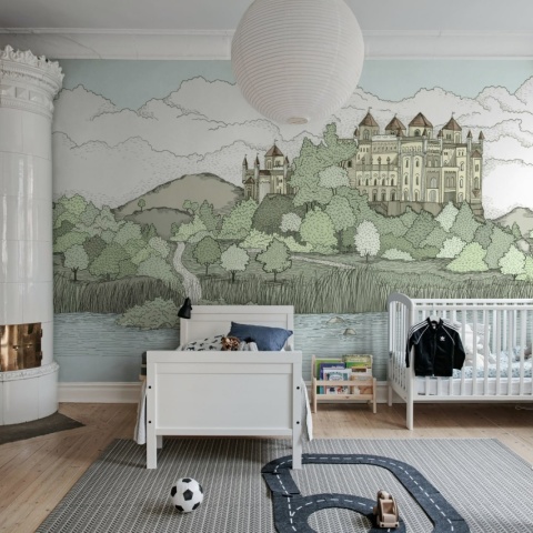 Fototapet, Castle by the Lake, Soft Green, Rebel Walls