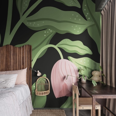 Fototapet, Cool Flora, Black &amp; Pink, Rebel Walls - Img 3