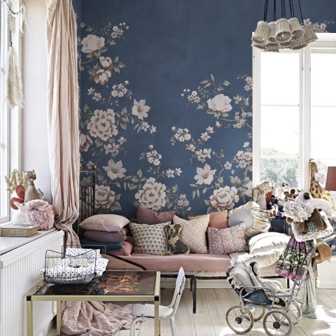 Fototapet, Floral Chinoiserie, Dark Blue, Rebel Walls - Img 3