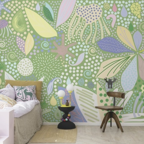 Fototapet, Flower Art, Green, Rebel Walls
