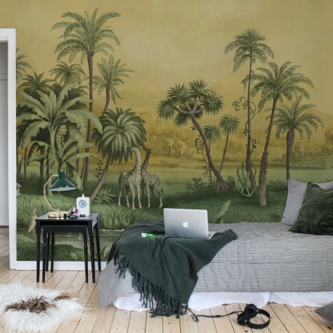 Fototapet, Giraffe Savannah, Yellow, Rebel Walls - Img 3