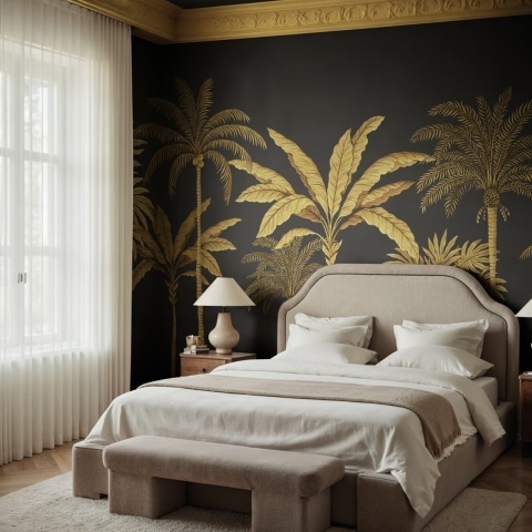 Fototapet, Golden Palms, Black, Rebel Walls