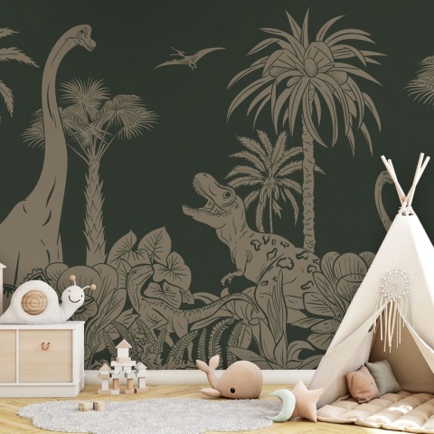 Fototapet Monochrome Dino - Green Vintage, Kikki Belle - Img 5