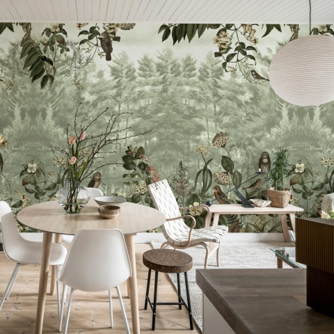 Fototapet, Owl Forest, Green, Rebel Walls