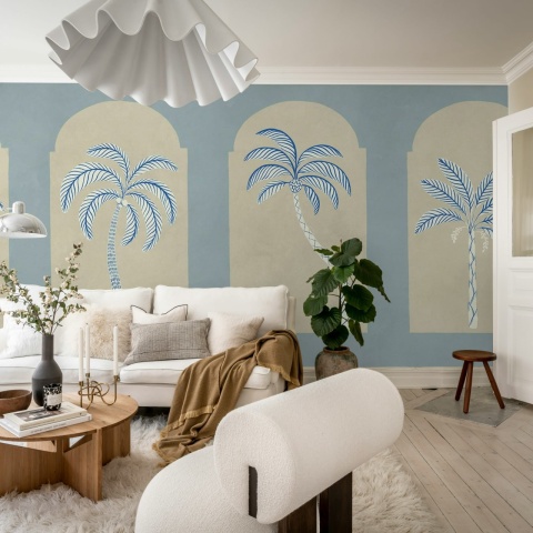 Fototapet, Palm Arches, Blue, Rebel Walls