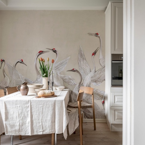 Fototapet, Soaring Cranes, Beige, Rebel Walls