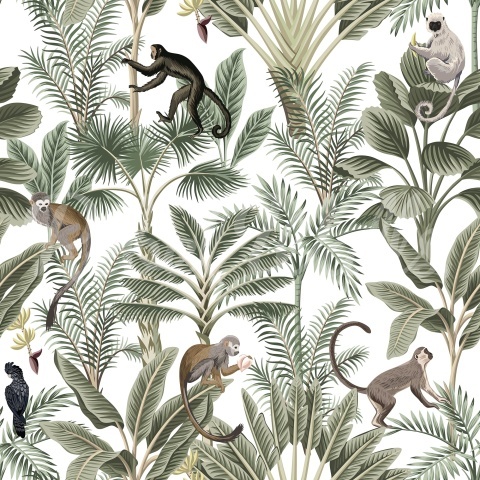 Fototapet, Tropical Monkeys, Green, Rebel Walls - Img 2