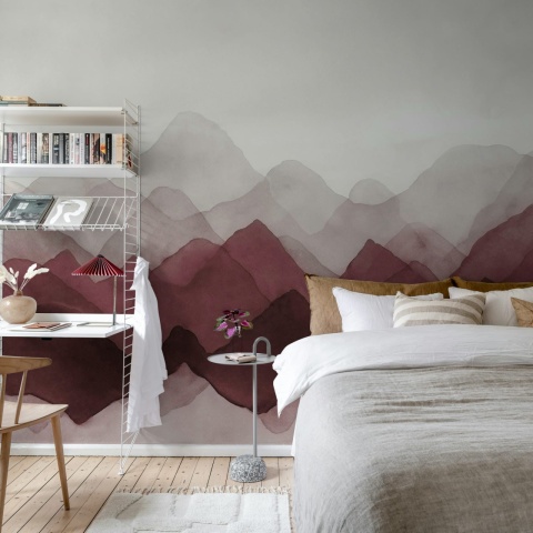Fototapet, Watercolor Mountain, Burgundy, Rebel Walls
