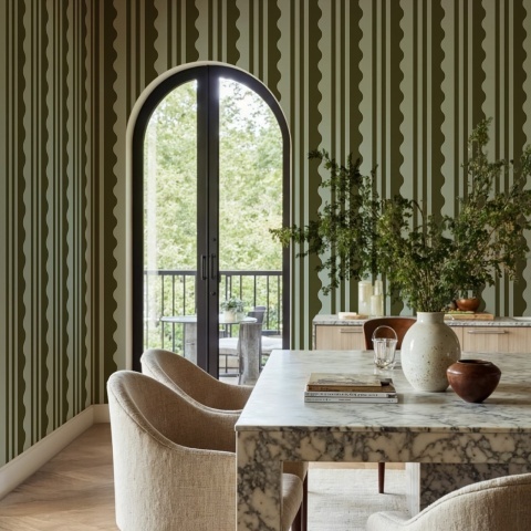 Fototapet, Wavy Stripe, Moss Green, Rebel Walls