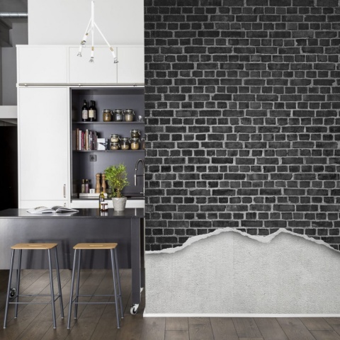 Fototapet, Well-Worn Brick Wall, Black, Rebel Walls - Img 4