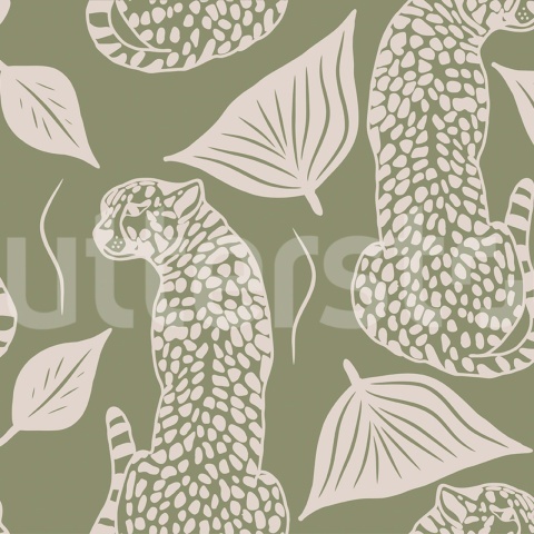 Fototapet, Whimsy Leopard, Green, Rebel Walls - Img 2