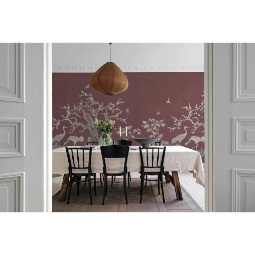 Tapet Chinoiserie Lace, Raspberry Red, Rebel Walls
