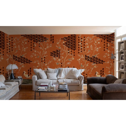 Tapet lavabil Tetris Chinoiseries, Orange, TresTintas